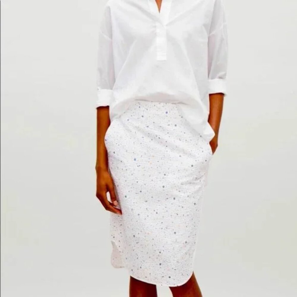 New COS high waisted paint splatter textured quilted high low pencil midi skirt - Picture 6 of 16